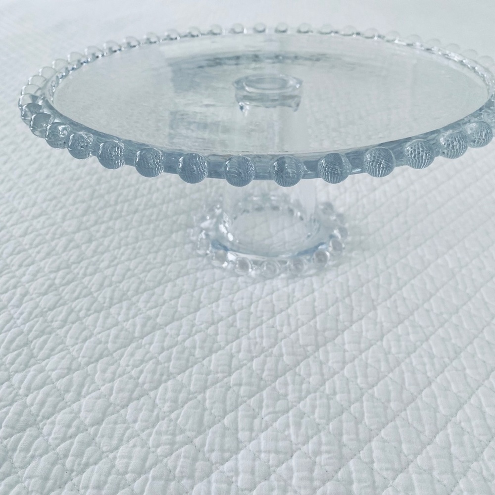 Large Glass Beaded Edge Pedestal Cake Stand - Picture 6 of 10
